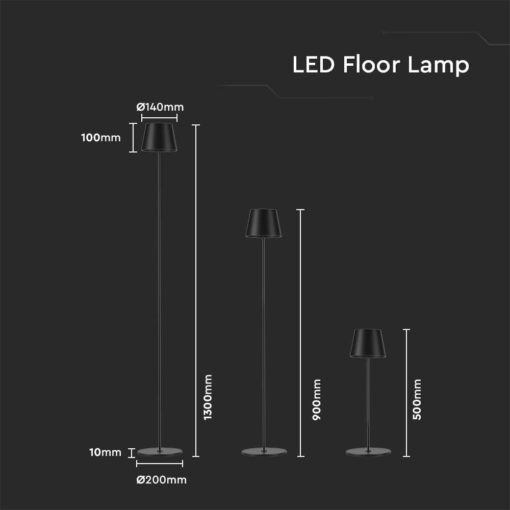 LED Επαναφορτιζόμενο Φωτιστικό Δαπέδου/Τραπεζιού Μαύρο με Ρύθμιση Ύψους  4W V-TAC IP54 Θερμό Λευκό 3000K – 7009