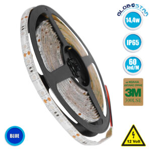 GloboStar® 70126 Ταινία LED SMD 5050 5m 14.4W/m 60LED/m 1454lm/m 120° DC 12V Αδιάβροχη IP65 Μπλε – 5 Χρόνια Εγγύηση