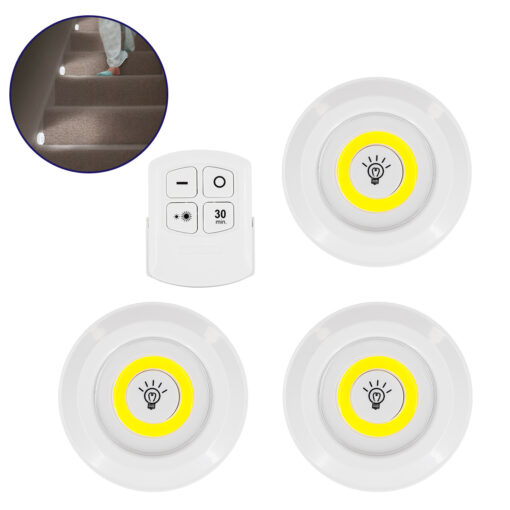 GloboStar® 79044 Φωτιστικά Νυκτός Μπαταρίας LED COB 6W 600lm με Timer & Ασύρματο Χειριστήριο RF – ΣΕΤ 3 Τεμαχίων Ψυχρό Λευκό 6000K