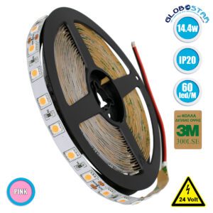 GloboStar® 70227 Ταινία LED SMD 5050 5m 14.4W/m 60LED/m 800lm/m 120° DC 24V IP20 Ροζ – 5 Χρόνια Εγγύηση