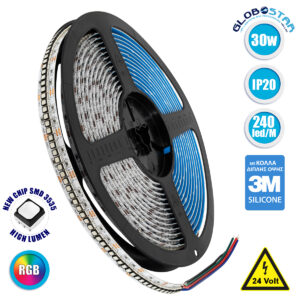GloboStar® 70268 Ταινία LED SMD 3535 SUPER BRIGHT 5m 30W/m 240LED/m 4530 lm/m 120° DC 24V IP20 RGB – 5 Χρόνια Εγγύηση