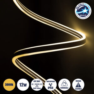 GloboStar® 70492 DOUBLE-SIDED 120°+120° Degree Neon Flex Epistar LED SMD 2835 1m 12W/m 120LED/m 1248lm/m 120°+120° DC 230V Αδιάβροχη IP68 Θερμό Λευκό 3000K Dimmable
