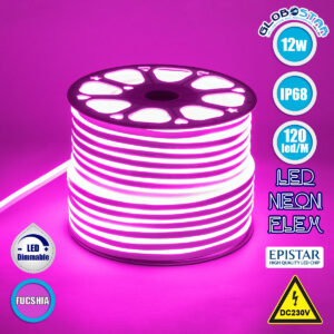 GloboStar® 70577 OVALE 120° Degree Neon Flex Epistar LED SMD 2835 1m 12W/m 120LED/m 1212lm/m 120° DC 230V Αδιάβροχη IP68 Ροζ Dimmable