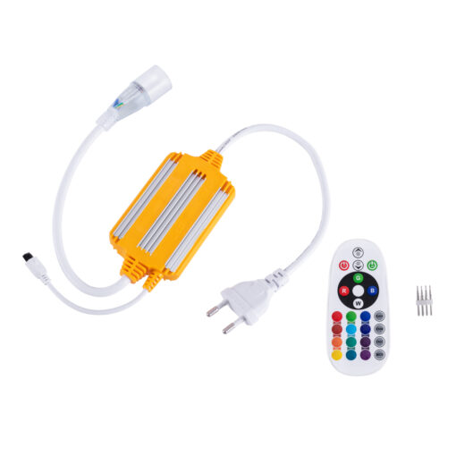 GloboStar® 70645 RGB Controller με Ασύρματο Χειριστήριο IR – Μεταλλάκτης Τροφοδοσίας AC/DC 230V IP68 για TUBE 360° Degree Neon Flex LED RGB 4 Pin Max 1500W – Έως 100 Μέτρα