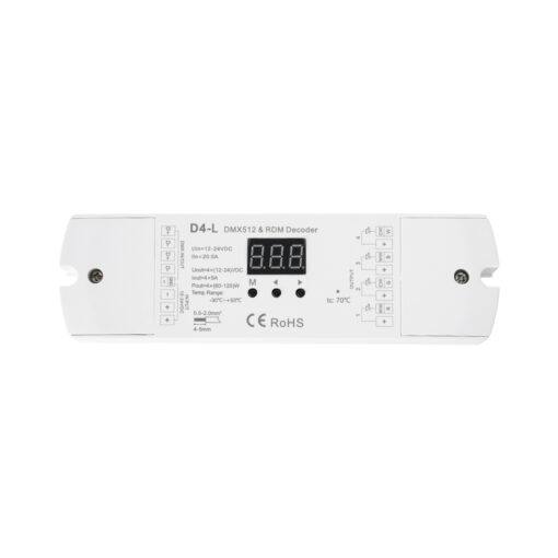GloboStar® 70668 D4-L SKYDANCE DC DMX & RDM Dimmer High Speed Controller / Decoder 4 Καναλιών DC 12-24V 4 x 5A 120W – Max 20.5A 480W – IP20 Μ17 x Π5 x Υ2.5cm – 5 Years Warranty