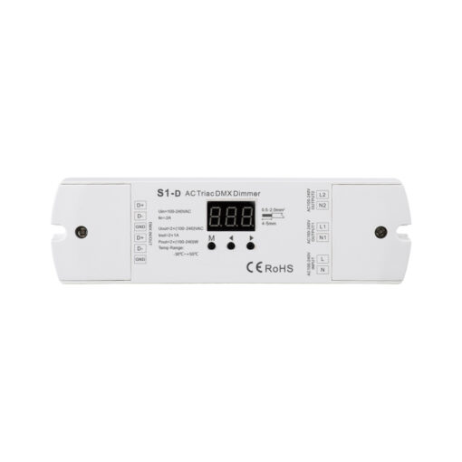 GloboStar® 70671 S1-D SKYDANCE AC Triac DMX Dimmer 2 Καναλιών AC 100-240V 2 x 1A 240W – Max 2A 480W – IP20 Μ16.7 x Π5 x Υ2.4cm – 5 Years Warranty