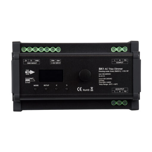 GloboStar® 70674 SK1 SKYDANCE AC Triac DMX Dimmer Din Rail Ράγας 1 Καναλιού AC 100-240V 1 x 6A 1440W – Max 6A 1440W – IP20 DMX512 Μ16.8 x Π9.3 x Υ8cm – 5 Years Warranty