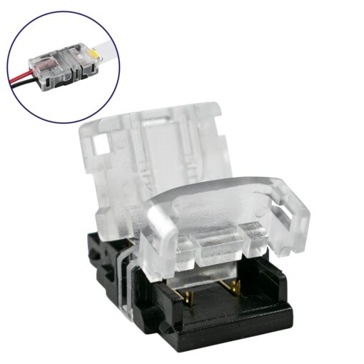 GloboStar® 70718 Ταχυσύνδεσμος Ένωσης IP20 – Strip To Cable Connector για Ένωση 1 x Μονόχρωμης Ταινίας LED Πλάτους 10mm με 1 x Καλώδιο Τροφοδοσίας