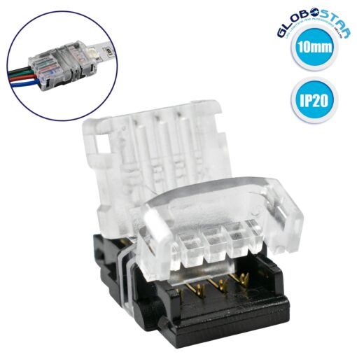 GloboStar® 70722 Ταχυσύνδεσμος Ένωσης IP20 – Strip To Cable Connector για Ένωση 1 x RGB Ταινίας LED Πλάτους 10mm με 1 x Καλώδιο Τροφοδοσίας
