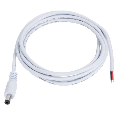 GloboStar® 70747 Καλώδιο Τροφοδοσίας DC 2 Μέτρων από Jack Male 2.1×5.5mm σε 2 x 0.3mm Ατερμάτιστο Καλώδιο Μ200 x Π1.1cm Λευκό
