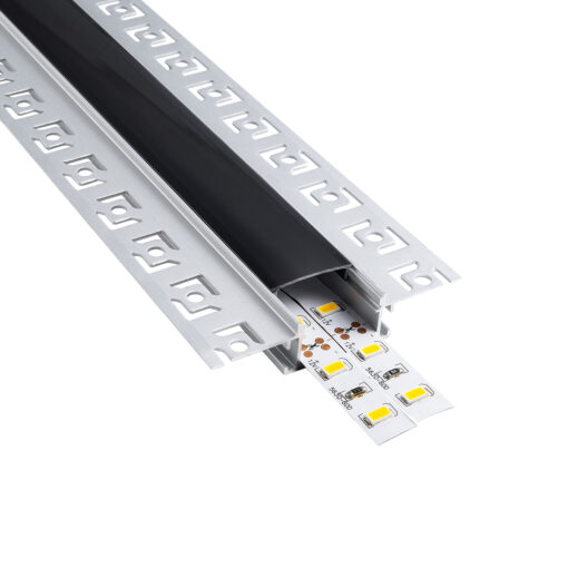 GloboStar® PLASTERBOARD-PROFILE 70820-1M Προφίλ Αλουμινίου – Βάση & Ψύκτρα Ταινίας LED με Μαύρο Φιμέ Κάλυμμα – Χωνευτή Χρήση σε Γυψοσανίδα – Trimless – Πατητό Κάλυμμα – Ασημί – 1 Μέτρο – Μ100 x Π6.7 x Υ1.4cm