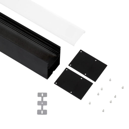 GloboStar® SURFACEPENDANT-PROFILE 70828-1M Προφίλ Αλουμινίου – Βάση & Ψύκτρα Ταινίας LED με Λευκό Γαλακτερό Κάλυμμα – Επιφανειακή & Κρεμαστή Χρήση – Πατητό Κάλυμμα – Μαύρο – 1 Μέτρο – Μ100 x Π5 x Υ7cm