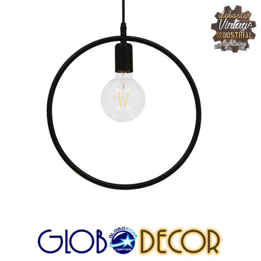 GloboStar® OMICRON 01578 Μοντέρνο Κρεμαστό Φωτιστικό Οροφής Μονόφωτο 1 x E27 Μαύρο Μεταλλικό Φ33 x Π4 x Υ33cm