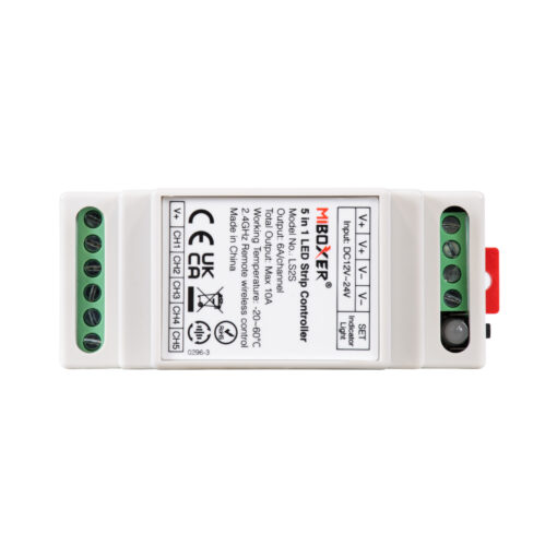 GloboStar® 71415 LS2S Mi-BOXER DC WiFi & RF 2.4Ghz Dimmer High Speed Controller 5 Καναλιών DC 12-24V 5 x 6A 144W – Max 10A 240W – IP20 RGBW+WW – Din Rail Ράγας – Μ9 x Π3.4 x Υ6cm – 5 Years Warranty