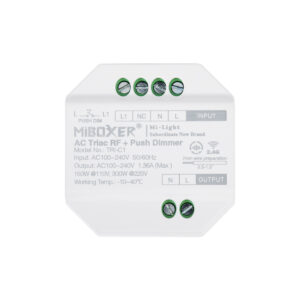 GloboStar® 71432 TRI-C1 Mi-BOXER AC Triac & RF 2.4Ghz & Push Dimmer 1 Καναλιού AC 100-240V 1 x 1.36A 300W – Max 1.36A 300W – IP20 Μ5 x Π5 x Υ2.3cm – 5 Years Warranty