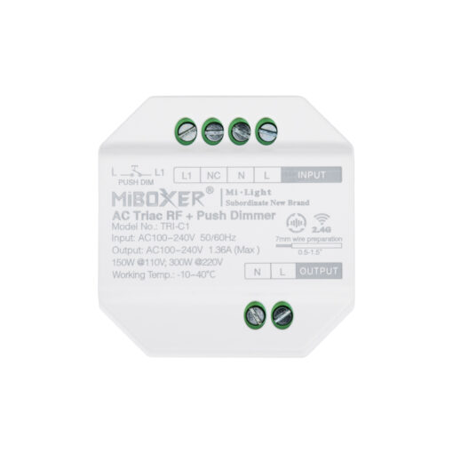 GloboStar® 71432 TRI-C1 Mi-BOXER AC Triac & RF 2.4Ghz & Push Dimmer 1 Καναλιού AC 100-240V 1 x 1.36A 300W – Max 1.36A 300W – IP20 Μ5 x Π5 x Υ2.3cm – 5 Years Warranty