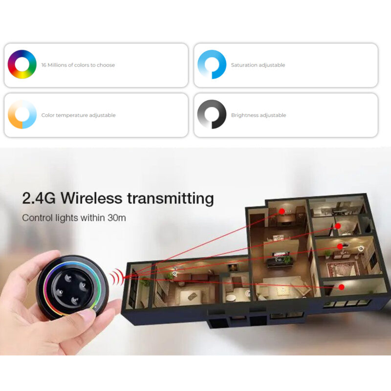 GloboStar® 71434 S2-B Mi-Light Ασύρματο Χειριστήριο Αφής RF 2.4Ghz για όλα τα RGBW+WW Mi-BOXER Controller DC 3V 2 x AAA – IP20 Μαύρο Φ7 x Υ2.5cm – 5 Years Warranty