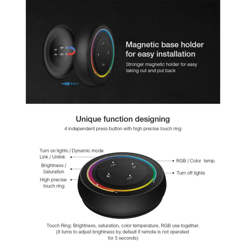 GloboStar® 71434 S2-B Mi-Light Ασύρματο Χειριστήριο Αφής RF 2.4Ghz για όλα τα RGBW+WW Mi-BOXER Controller DC 3V 2 x AAA – IP20 Μαύρο Φ7 x Υ2.5cm – 5 Years Warranty