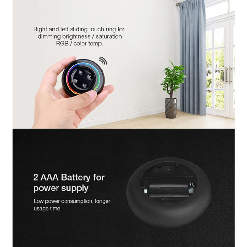 GloboStar® 71434 S2-B Mi-Light Ασύρματο Χειριστήριο Αφής RF 2.4Ghz για όλα τα RGBW+WW Mi-BOXER Controller DC 3V 2 x AAA – IP20 Μαύρο Φ7 x Υ2.5cm – 5 Years Warranty