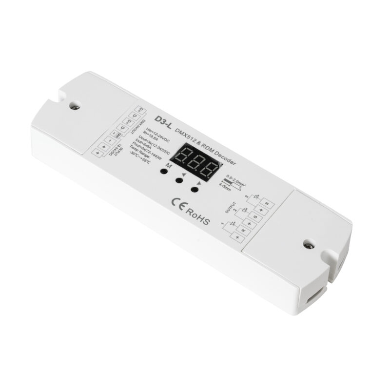 GloboStar® 71447 D3-L SKYDANCE DC DMX & RDM Dimmer High Speed Controller / Decoder 3 Καναλιών DC 12-24V 3 x 6A 144W – Max 18.5A 432W – IP20 Μ17 x Π5 x Υ2.5cm – 5 Years Warranty