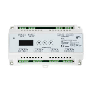 GloboStar® 71449 D12 SKYDANCE DC DMX & RDM Dimmer Din Rail Ράγας High Speed Controller / Decoder / Master 12 Καναλιών DC 12-24V 12 x 5A 120W – Max 60.5A 1440W – IP20 Μ15.5 x Π9 x Υ6cm – 5 Years Warranty