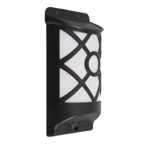 GloboStar® 71457 Αυτόνομο Ηλιακό Φωτιστικό Τοίχου Μαύρο LED SMD 3W 90lm με Ενσωματωμένη Μπαταρία 300mAh – Εφέ Φλόγας Flame Effect – Φωτοβολταϊκό Πάνελ με Αισθητήρα Ημέρας-Νύχτας IP65 Θερμό Λευκό 2200K