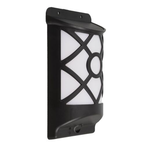 GloboStar® 71457 Αυτόνομο Ηλιακό Φωτιστικό Τοίχου Μαύρο LED SMD 3W 90lm με Ενσωματωμένη Μπαταρία 300mAh – Εφέ Φλόγας Flame Effect – Φωτοβολταϊκό Πάνελ με Αισθητήρα Ημέρας-Νύχτας IP65 Θερμό Λευκό 2200K