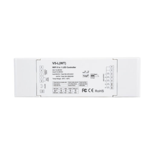 GloboStar® 71470 V5-L SKYDANCE DC WiFi & RF 2.4Ghz Dimmer High Speed Controller 5 Καναλιών DC 12-48V 5 x 6A 288W – Max 30A 1440W – IP20 Μ18 x Π5.7 x Υ2.8cm – 5 Years Warranty