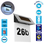 GloboStar® 71485 Αυτόνομο Ηλιακό Φωτιστικό LED SMD 1W 100lm με Ενσωματωμένη Μπαταρία 600mAh – Φωτοβολταϊκό Πάνελ με Αισθητήρα Ημέρας-Νύχτας για Αρίθμηση Διεύθυνσης Δρόμου Αδιάβροχο IP65 Ψυχρό Λευκό 6000K