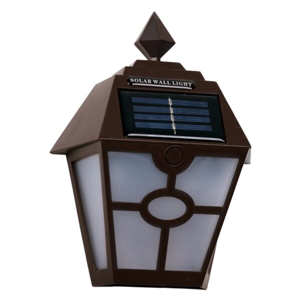 GloboStar® 71493 Αυτόνομο Ηλιακό Φωτιστικό Τοίχου Καφέ LED SMD 1W 40lm με Ενσωματωμένη Μπαταρία 600mAh – Φωτοβολταϊκό Πάνελ με Αισθητήρα Ημέρας-Νύχτας IP65 Ψυχρό Λευκό 6000K