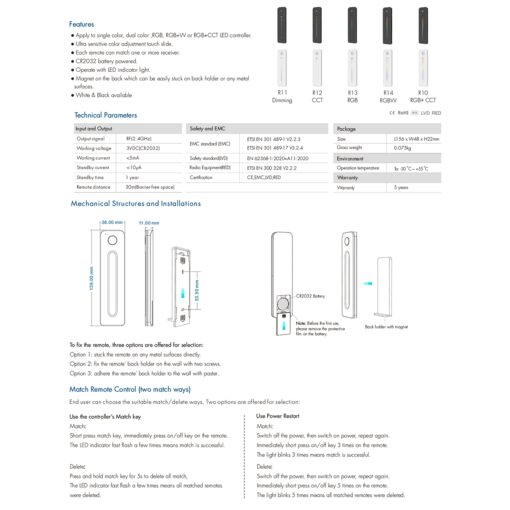 GloboStar® 71545 R10 SKYDANCE Ασύρματο Χειριστήριο Αφής RF 2.4Ghz 1 Group για όλα τα RGBW+WW+CCT SKYDANCE Controller DC 3V 1 x CR2032 – IP20 Μαύρο Μ12.2 x Π5.3 x Υ1.7cm – 5 Years Warranty