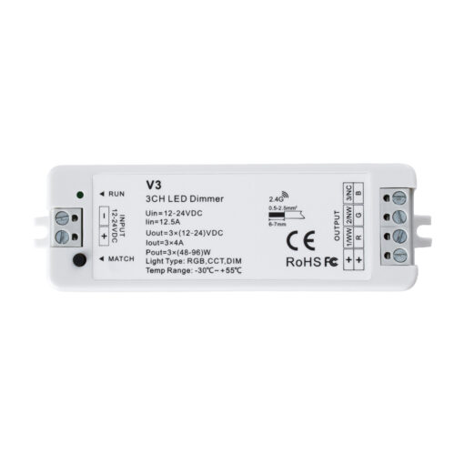 GloboStar® 71546 V3 SKYDANCE DC RF 2.4Ghz Dimmer High Speed Controller 3 Καναλιών DC 12-24V 3 x 5A 96W – Max 12A 288W – IP20 Μ10 x Π3.5 x Υ2cm – 5 Years Warranty