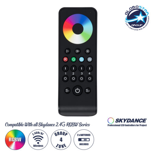 GloboStar® 71563 RS4 SKYDANCE Ασύρματο Χειριστήριο Αφής RF 2.4Ghz 4 Group για όλα τα RGB/RGBW SKYDANCE Controller DC 3V 2 x AAA – IP20 Μαύρο Μ14 x Π5 x Υ1.9cm – 5 Years Warranty