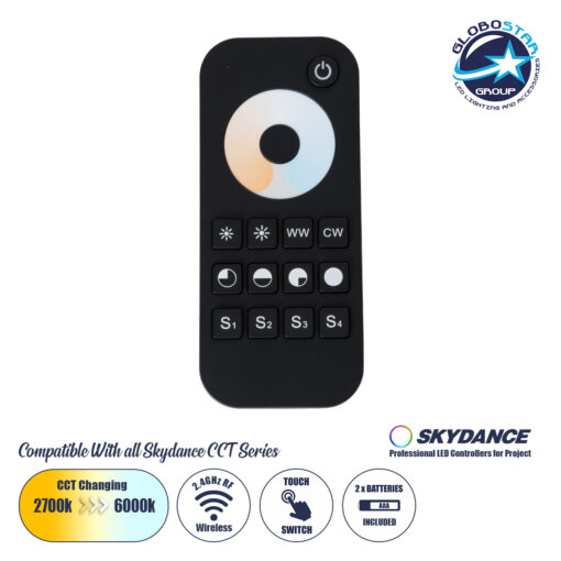 GloboStar® 71566 R2 SKYDANCE Ασύρματο Χειριστήριο Αφής RF 2.4Ghz 1 Group για όλα τα CCT SKYDANCE Controller DC 3V 2 x AAA – IP20 Μαύρο Μ12.2 x Π5.3 x Υ1.7cm – 5 Years Warranty