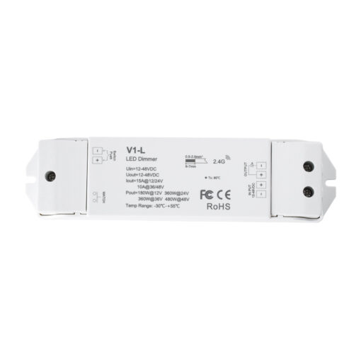 GloboStar® 71568 V1-L SKYDANCE DC RF 2.4Ghz Dimmer High Speed Controller & Push Dimming 1 Κανάλι DC 12-48V 1 x 15A 480W – Max 15A 480W – IP20 Μ17.5 x Π4.5 x Υ2.5cm – 5 Years Warranty