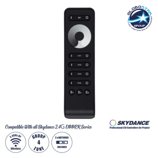 GloboStar® 71573 RS6 SKYDANCE Ασύρματο Χειριστήριο Αφής RF 2.4Ghz 4 Group για όλα τα Μονόχρωμα SKYDANCE Controller DC 3V 2 x AAA – IP20 Μαύρο Μ15.5 x Π4.5 x Υ1.9cm – 5 Years Warranty
