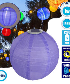 GloboStar® 71597 Αυτόνομο Ηλιακό Φωτιστικό Υφασμάτινη Μωβ Μπάλα Φ30cm LED SMD 1W 100lm με Ενσωματωμένη Μπαταρία 1200mAh – Φωτοβολταϊκό Πάνελ με Αισθητήρα Ημέρας-Νύχτας Αδιάβροχο IP65 Ψυχρό Λευκό 6000K