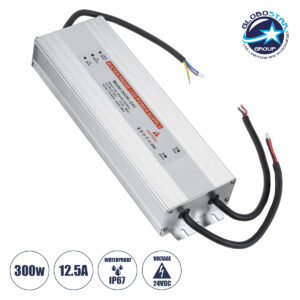 GloboStar® 73065 Μεταλλικό Τροφοδοτικό SELV για Προϊόντα LED 300W 12.5A – AC 220-240V σε DC 24V – Αδιάβροχο IP67 Μ24.5 x Π7.5 x Υ4cm – 3 Years Warranty