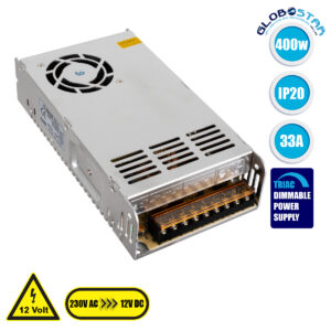 GloboStar® 73092 Triac Τροφοδοτικό LED 400W DC 12V 33.3A IP20 Dimmable Μ21.5 x Π11.5 x Υ5cm