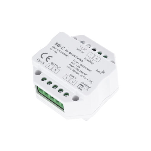 GloboStar® 73126 SS-C SKYDANCE AC RF 2.4Ghz & Push Switch 1 Κανάλι AC 100-240V 1 x 6A 1440W – Max 6A 1440W – IP20  Μ5.2 x Π5.2 x Υ2.6cm – 5 Χρόνια Εγγύηση