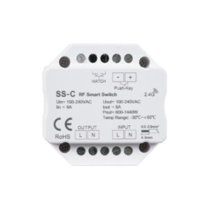 GloboStar® 73126 SS-C SKYDANCE AC RF 2.4Ghz & Push Switch 1 Κανάλι AC 100-240V 1 x 6A 1440W – Max 6A 1440W – IP20  Μ5.2 x Π5.2 x Υ2.6cm – 5 Χρόνια Εγγύηση