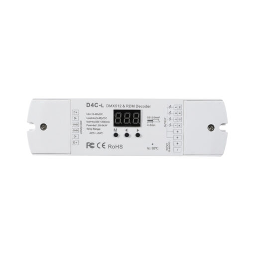 GloboStar® 73146 D4C-L SKYDANCE DC DMX512 Constant Current & RDM Decoder 4 Καναλιών DC 12-48V 4 x 1A 54W – Max 4A 216W – IP20  Μ17 x Π5 x Υ2.5cm – 5 Χρόνια Εγγύηση