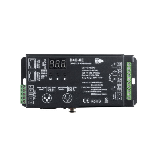 GloboStar® 73147 D4C-XE SKYDANCE DC DMX512 Constant Current & RDM Decoder 4 Καναλιών DC 12-48V 4 x 1.75A 315W – Max 7A 315W – IP20 Π16.5 x Π7 x Υ3.7cm – 5 Χρόνια Εγγύηση