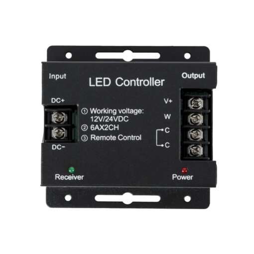 GloboStar® 73351 RFTC-02 DC Dimmer High Speed Controller 2 Κανάλιων DC 12-24V 2 x 6A 288W – Max 12A 288W – IP20 Μ8.3 x Π8.3 x Υ3.2cm – 3 Χρόνια Εγγύηση