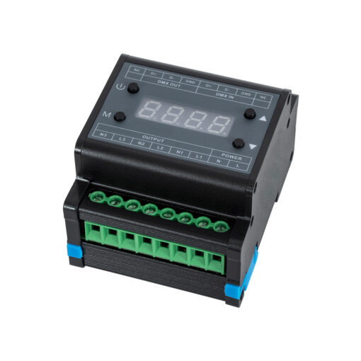 GloboStar® 73372 AC Triac DMX Dimmer Din Rail Ράγας 3 Καναλιών AC 100-240V 3 x 1A 220W – Max 3A 660W – IP20 Μ8 x Π9 x Υ6cm – 5 Years Warranty