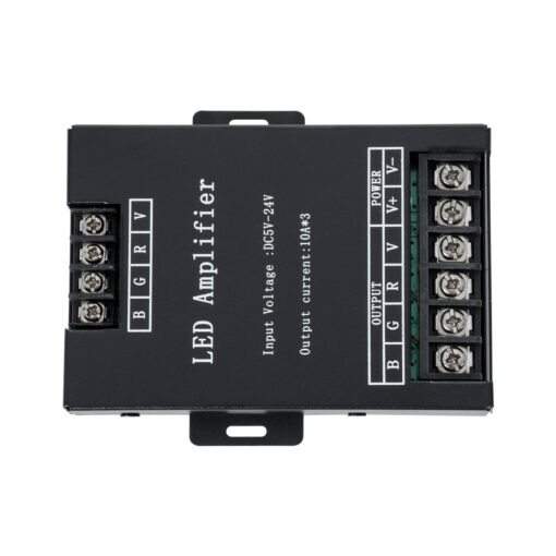 GloboStar® 73393 DC Power & Signal High Speed Amplifier Ενισχυτής Ισχύος & Σήματος Υψηλών Ταχυτήτων 3 Καναλιών DC 12-24V 3 x 10A 240W – Max 12A 720W – IP20 RGB Μ11 x Π9 x Υ2.5cm – 2 Years Warranty