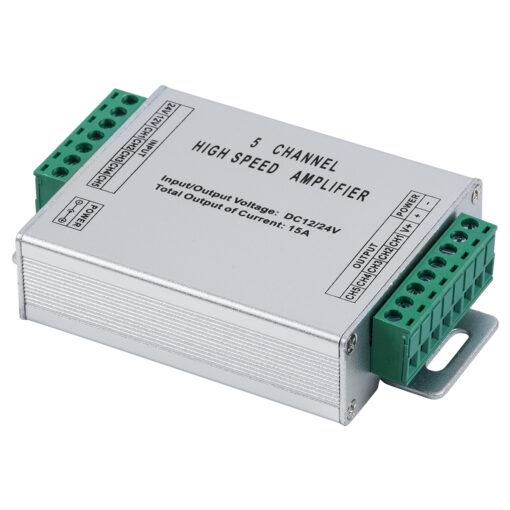 GloboStar® 73395 High Speed LED Amplifier 5 Channels – Ενισχυτής Σήματος Υψηλών Ταχυτήτων LED 5 Καναλιών DC 12-24V RGBW+WW Max 360W Μ10.5 x Π6.3 x Υ2.3cm