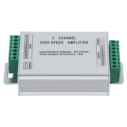 GloboStar® 73395 High Speed LED Amplifier 5 Channels – Ενισχυτής Σήματος Υψηλών Ταχυτήτων LED 5 Καναλιών DC 12-24V RGBW+WW Max 360W Μ10.5 x Π6.3 x Υ2.3cm