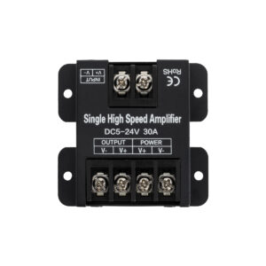 GloboStar® 73396 DC Power & Signal High Speed Amplifier Ενισχυτής Ισχύος & Σήματος Υψηλών Ταχυτήτων 1 Καναλιού DC 5-24V 1 x 30A 360W – Max 30A 360W – IP20 – Single Color – Μ6.3 x Π6.7 x Υ2cm – 2 Χρόνια Εγγύηση