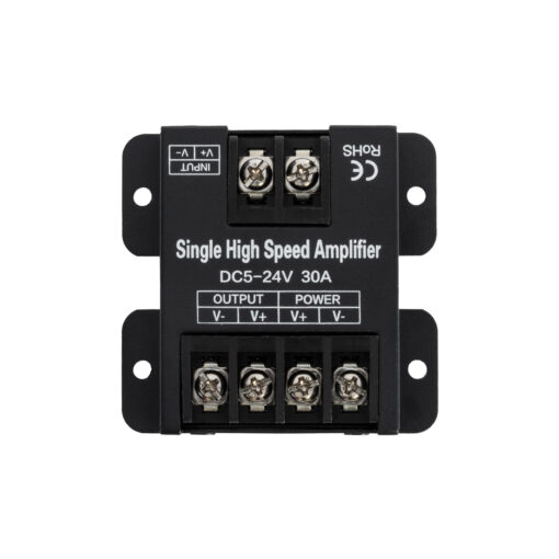 GloboStar® 73396 DC Power & Signal High Speed Amplifier Ενισχυτής Ισχύος & Σήματος Υψηλών Ταχυτήτων 1 Καναλιού DC 5-24V 1 x 30A 360W – Max 30A 360W – IP20 – Single Color – Μ6.3 x Π6.7 x Υ2cm – 2 Χρόνια Εγγύηση